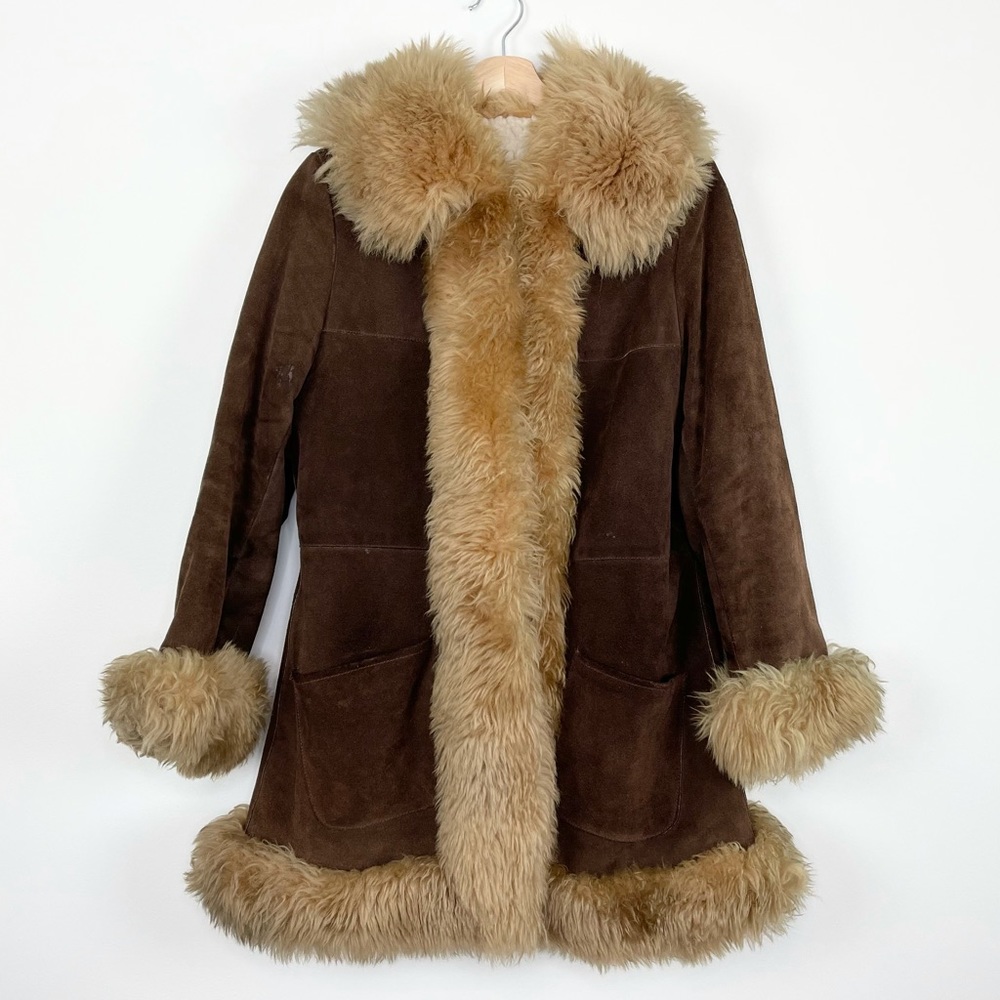 VINTAGE 70's Boho Leather Shearling Suede Fur Coat Penny Lane | Small to Medium